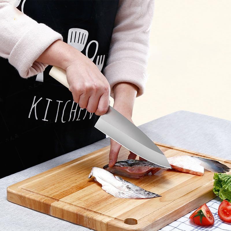 8-inch Japanese Deba Knife Kitchen Knife Cooking Knife Baking Chef Knife Sushi Knife Stainless Steel Professional Heavy Duty Knife for Fish, Ultra Sharp Japanese Carbon Steel Blade, AS SHOW
