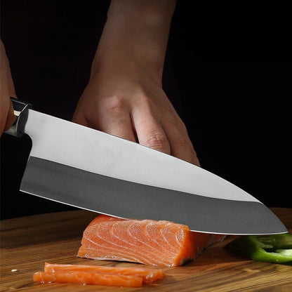 8-inch Japanese Deba Knife Kitchen Knife Cooking Knife Baking Chef Knife Sushi Knife Stainless Steel Professional Heavy Duty Knife for Fish, Ultra Sharp Japanese Carbon Steel Blade, AS SHOW