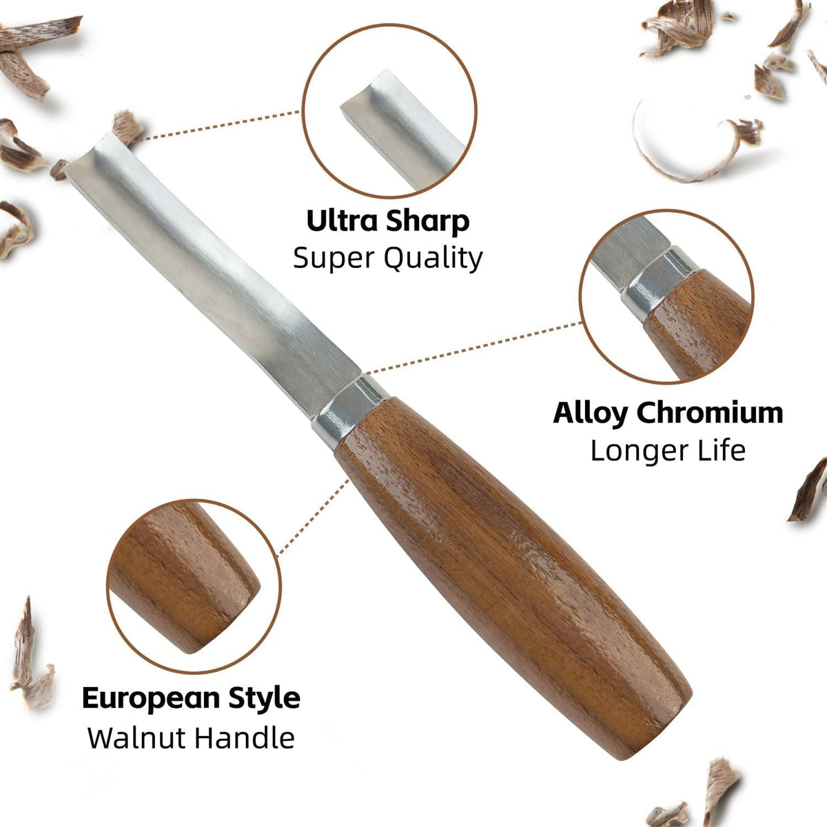 Wood Carving Kit 16-Piece | 8 Whittling Knives & 4 Detail Carving Knives, Walnut Handle High Carbon Steel Blades, with PU Leather Bag & Safety Gloves