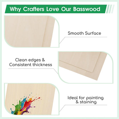 12 Pack Basswood Sheets 12"×12"×5/16" Unfinished Plywood Sheet