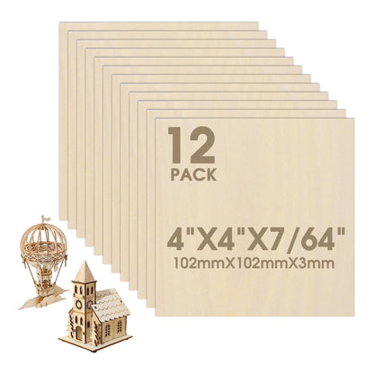 12 Pack Basswood Sheets 12"×12"×5/16" Unfinished Plywood Sheet
