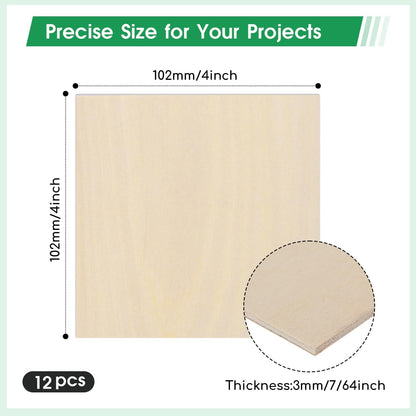 12 Pack Basswood Sheets 12"×12"×5/16" Unfinished Plywood Sheet