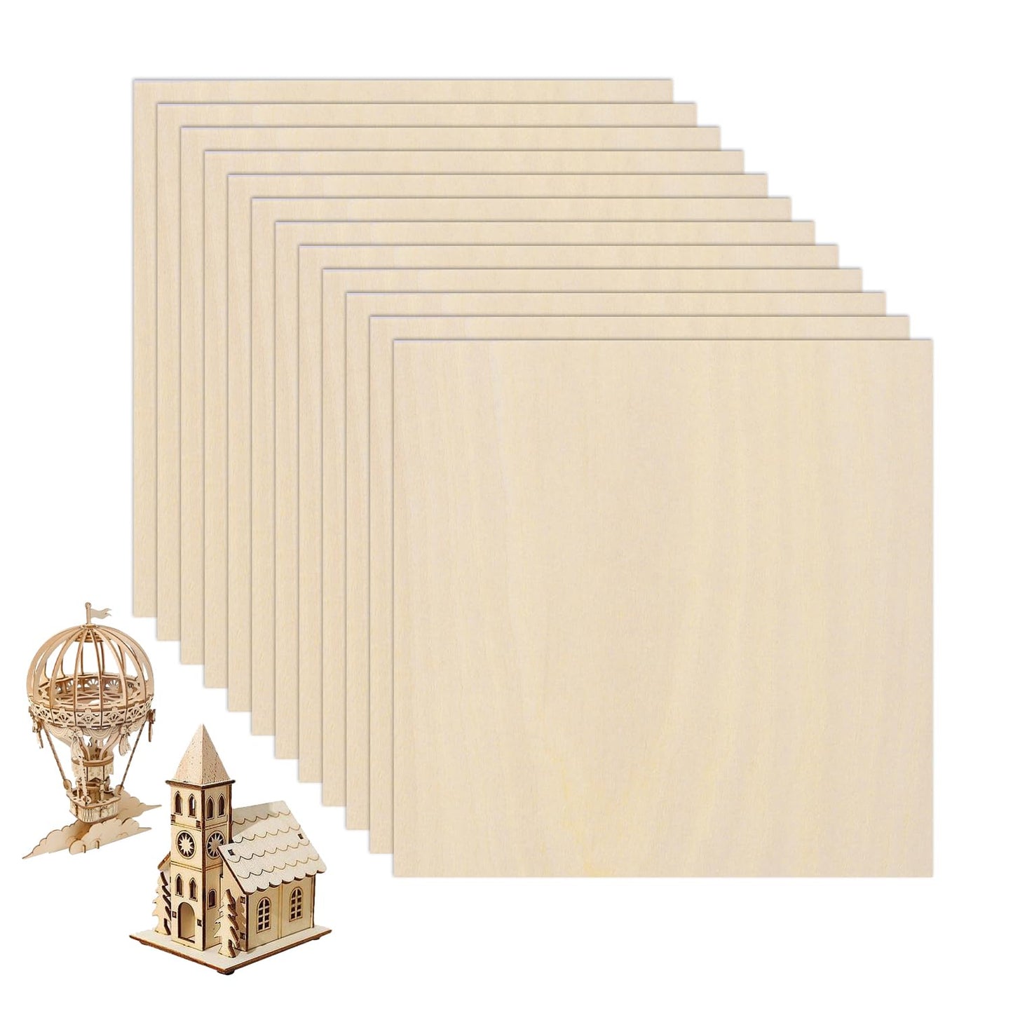 12 Pack Basswood Sheets 12"×12"×5/16" Unfinished Plywood Sheet