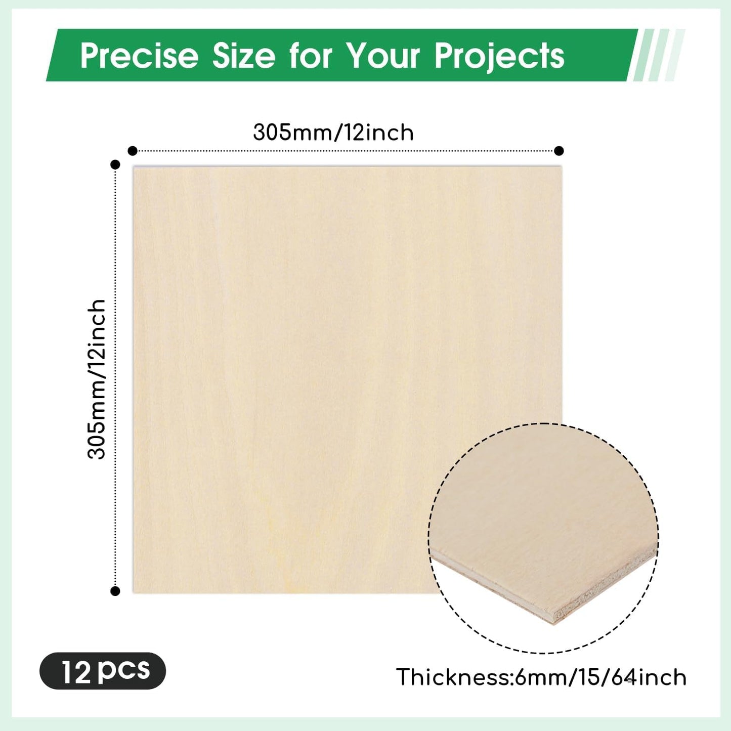 12 Pack Basswood Sheets 12"×12"×5/16" Unfinished Plywood Sheet