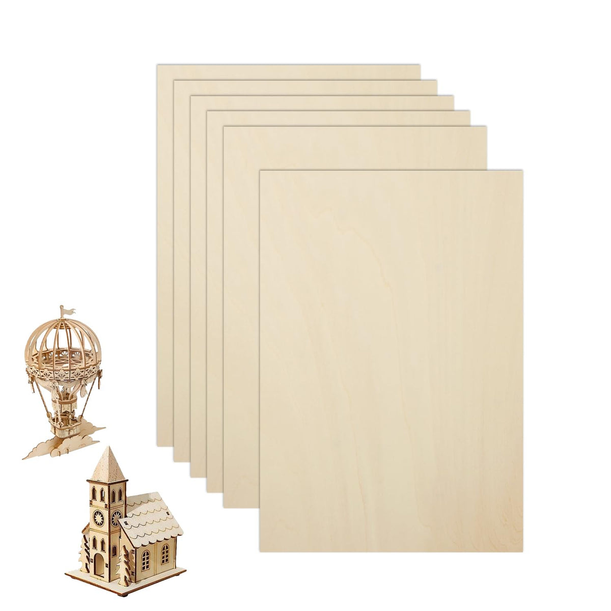 12 Pack Basswood Sheets 12"×12"×5/16" Unfinished Plywood Sheet