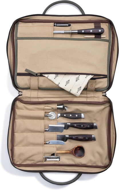 XXL premium knife case - extra large knife bag with extras and laptop compartment | water-repellent cooking bag Nelson (Olive-Green)
