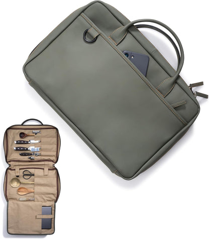XXL premium knife case - extra large knife bag with extras and laptop compartment | water-repellent cooking bag Nelson (Olive-Green)