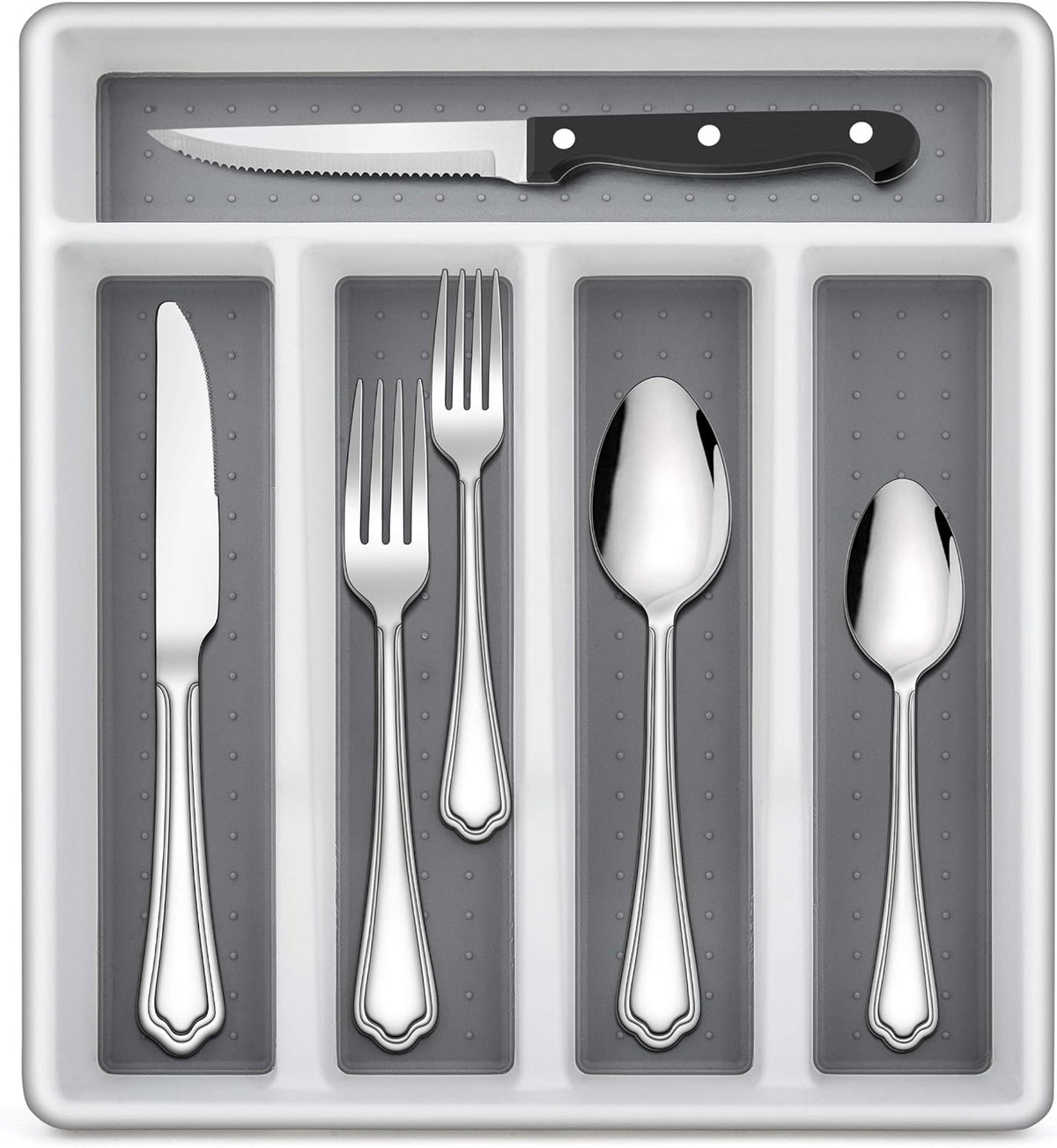 72-Piece Silverware Set with Steak Knives and Organizer Tray, Stainless Steel Cutlery Flatware Set for 12, Tableware Eating Utensils with Scalloped Edge, Dishwasher Safe, Mirror Polished