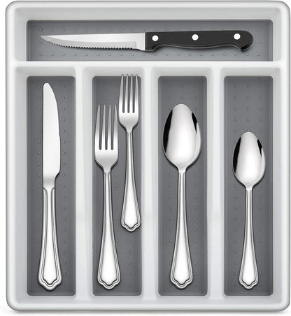 72-Piece Silverware Set with Steak Knives and Organizer Tray, Stainless Steel Cutlery Flatware Set for 12, Tableware Eating Utensils with Scalloped Edge, Dishwasher Safe, Mirror Polished