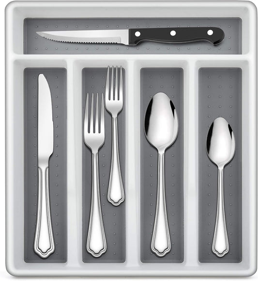 72-Piece Silverware Set with Steak Knives and Organizer Tray, Stainless Steel Cutlery Flatware Set for 12, Tableware Eating Utensils with Scalloped Edge, Dishwasher Safe, Mirror Polished