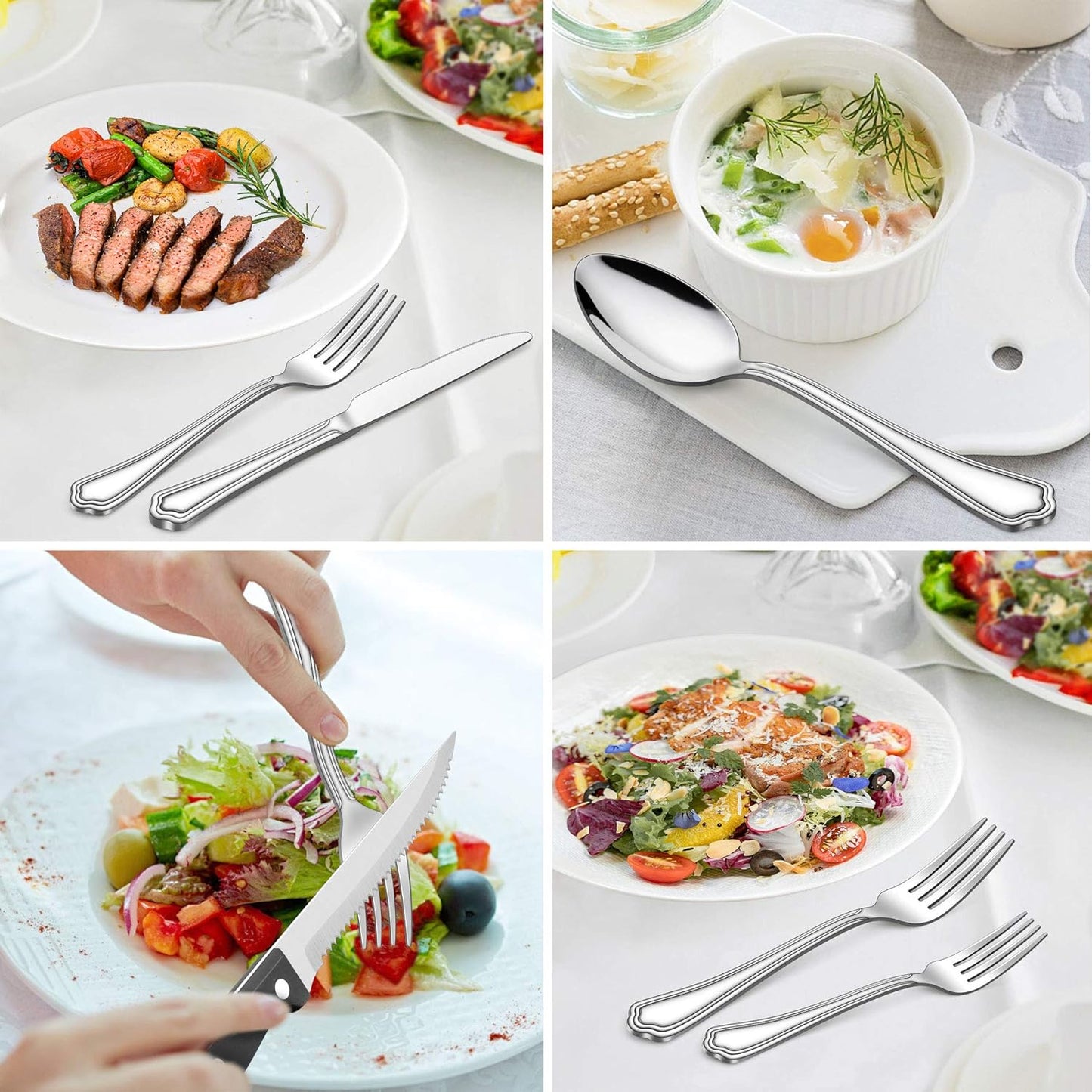 72-Piece Silverware Set with Steak Knives and Organizer Tray, Stainless Steel Cutlery Flatware Set for 12, Tableware Eating Utensils with Scalloped Edge, Dishwasher Safe, Mirror Polished