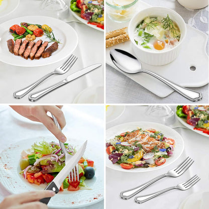 72-Piece Silverware Set with Steak Knives and Organizer Tray, Stainless Steel Cutlery Flatware Set for 12, Tableware Eating Utensils with Scalloped Edge, Dishwasher Safe, Mirror Polished