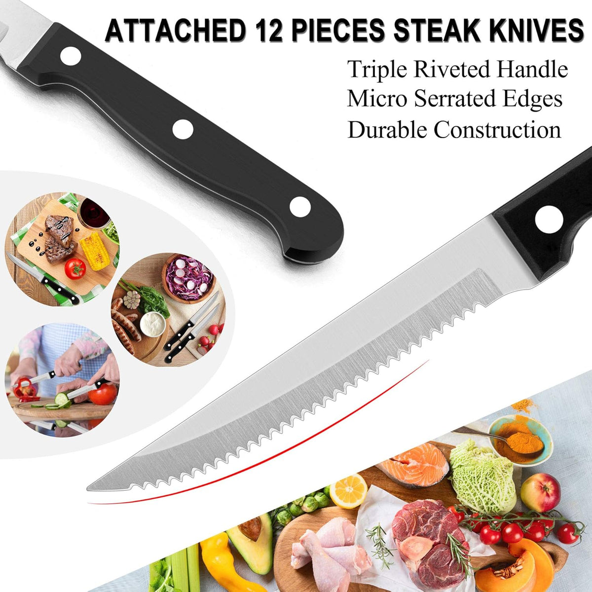 72-Piece Silverware Set with Steak Knives and Organizer Tray, Stainless Steel Cutlery Flatware Set for 12, Tableware Eating Utensils with Scalloped Edge, Dishwasher Safe, Mirror Polished