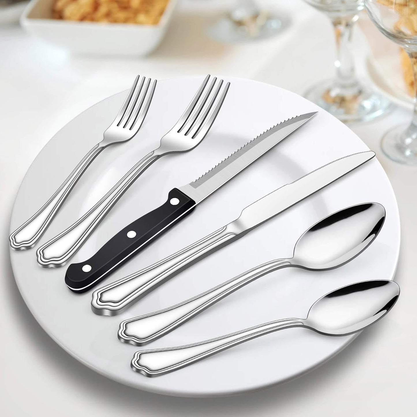 72-Piece Silverware Set with Steak Knives and Organizer Tray, Stainless Steel Cutlery Flatware Set for 12, Tableware Eating Utensils with Scalloped Edge, Dishwasher Safe, Mirror Polished