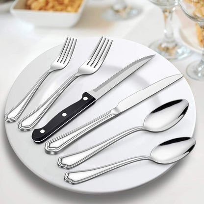 72-Piece Silverware Set with Steak Knives and Organizer Tray, Stainless Steel Cutlery Flatware Set for 12, Tableware Eating Utensils with Scalloped Edge, Dishwasher Safe, Mirror Polished