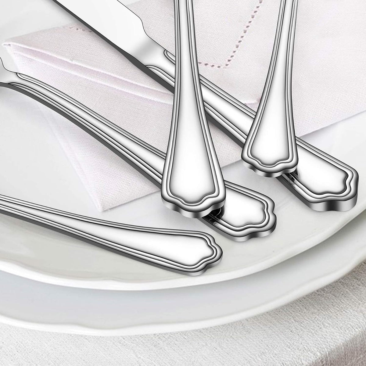 72-Piece Silverware Set with Steak Knives and Organizer Tray, Stainless Steel Cutlery Flatware Set for 12, Tableware Eating Utensils with Scalloped Edge, Dishwasher Safe, Mirror Polished