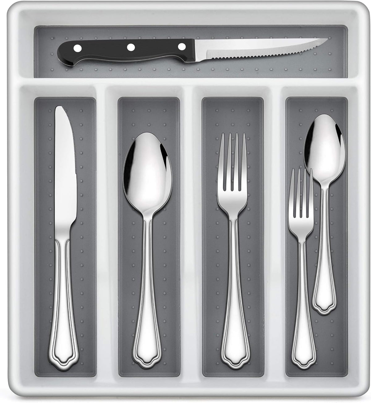 72-Piece Silverware Set with Steak Knives and Organizer Tray, Stainless Steel Cutlery Flatware Set for 12, Tableware Eating Utensils with Scalloped Edge, Dishwasher Safe, Mirror Polished