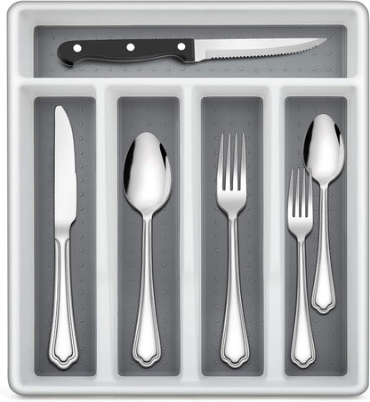 72-Piece Silverware Set with Steak Knives and Organizer Tray, Stainless Steel Cutlery Flatware Set for 12, Tableware Eating Utensils with Scalloped Edge, Dishwasher Safe, Mirror Polished