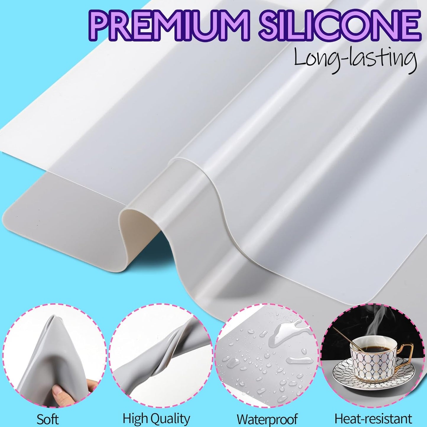 Silicone Mats for Crafts, 2 Pcs 11.69" x 8.26" Silicone Mats for Resin, Paint Clay Play Dough Mat, DIY Arts and Crafts, Light Gray & Clear