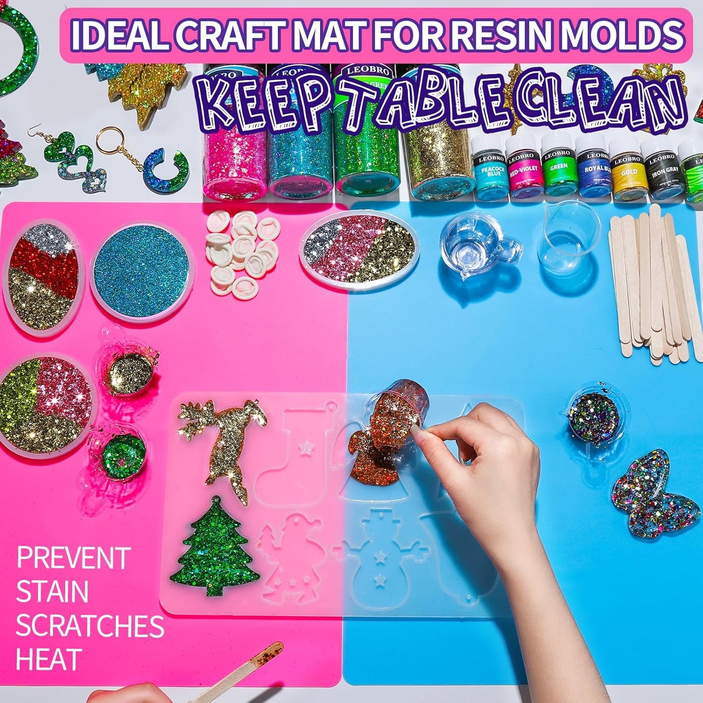 Silicone Mats for Crafts, 2 Pcs 11.69" x 8.26" Silicone Mats for Resin, Paint Clay Play Dough Mat, DIY Arts and Crafts, Light Gray & Clear