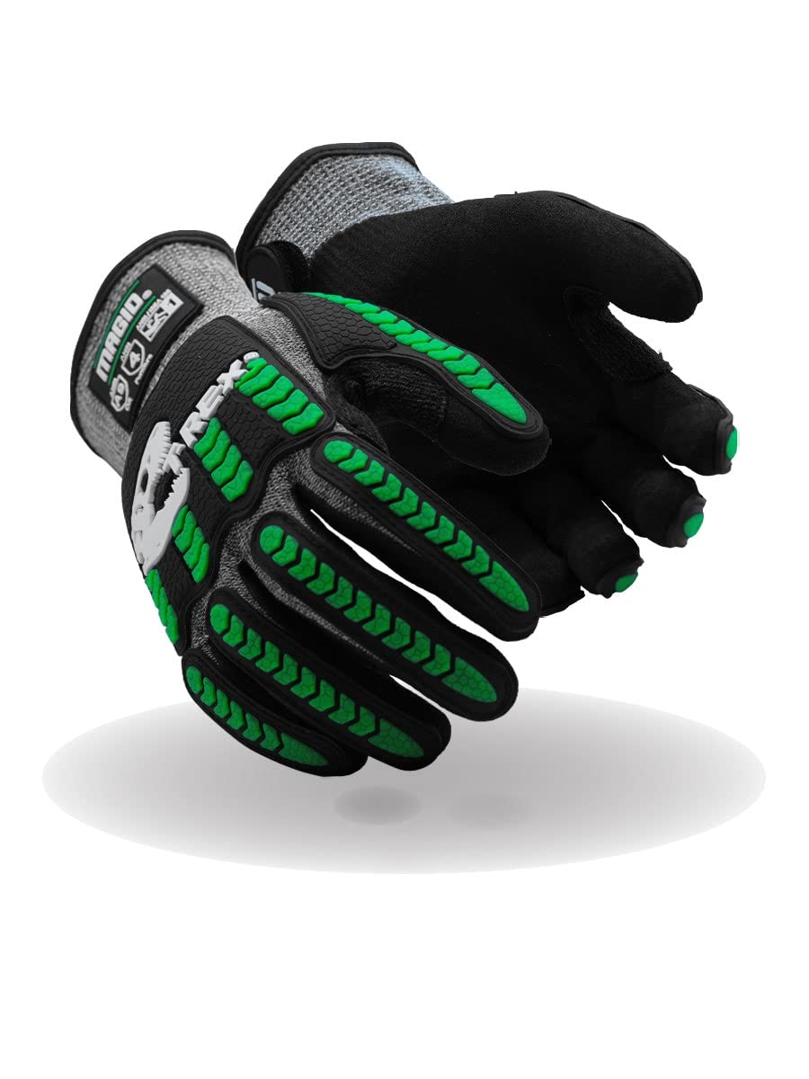 MAGID T-REX Flex Series ANSI Cut Level A9 Knit Impact Glove, 1 Pair, NitriX Palm, Size 7/S, Black & Green, TRX795