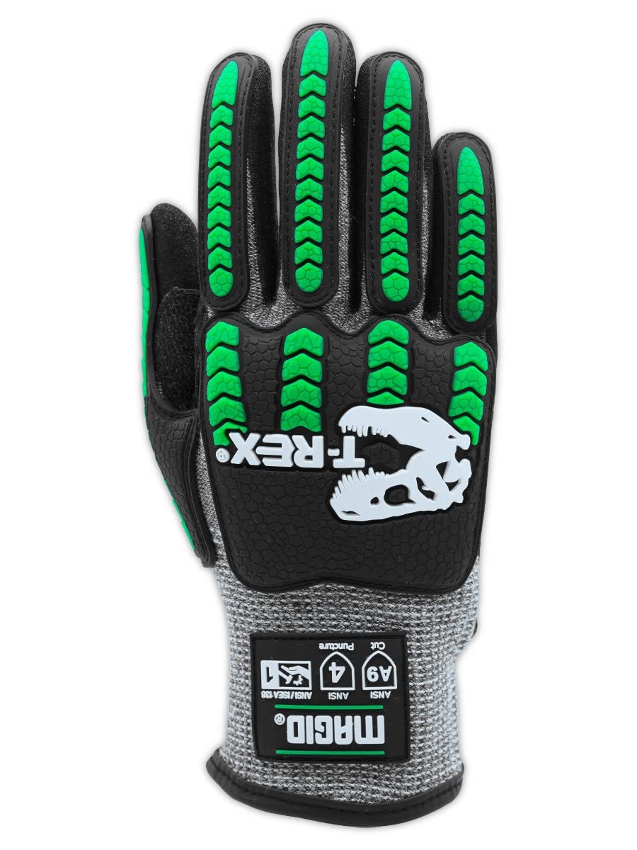 MAGID T-REX Flex Series ANSI Cut Level A9 Knit Impact Glove, 1 Pair, NitriX Palm, Size 7/S, Black & Green, TRX795