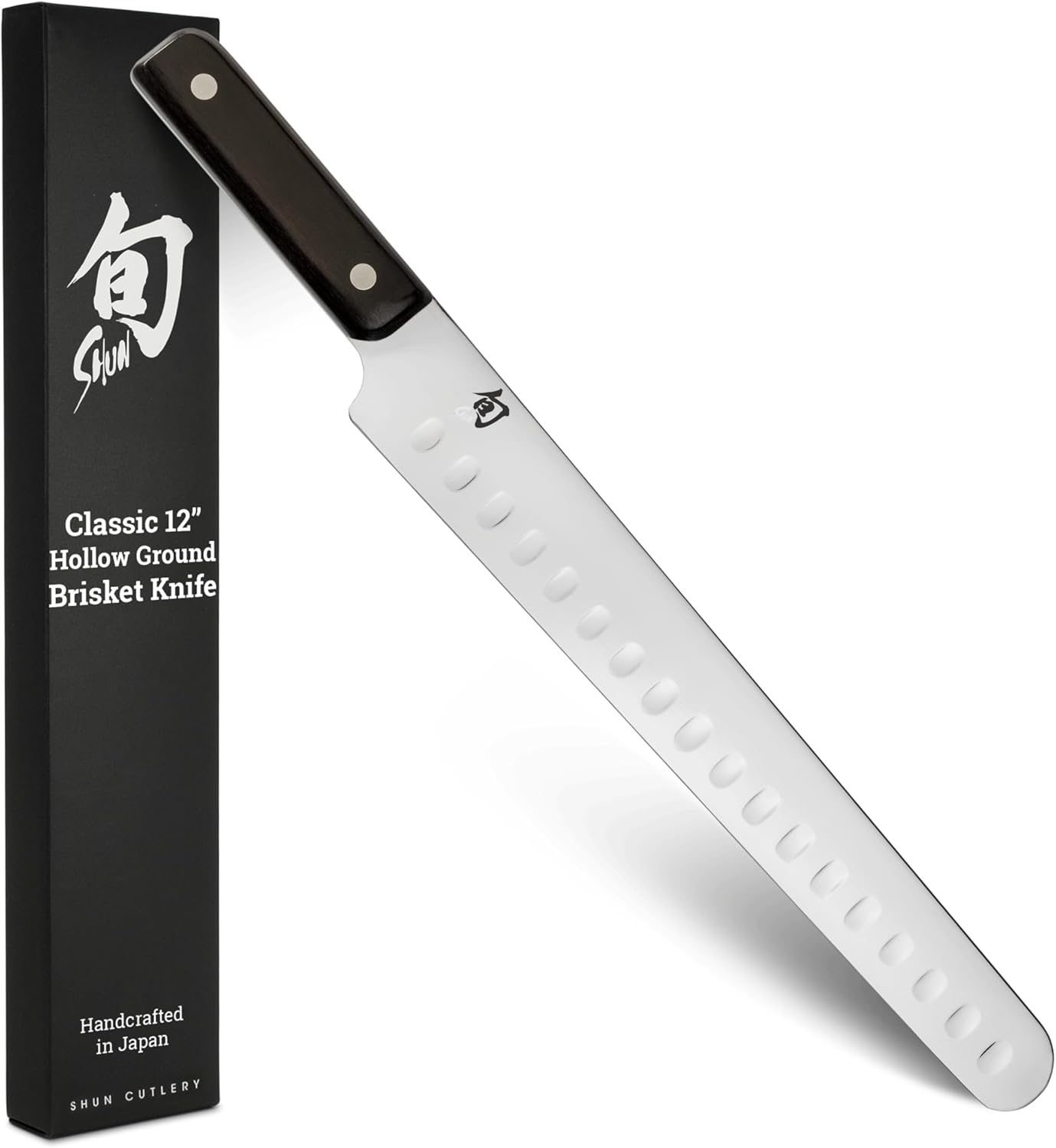 Classic 12" Hollow Ground Brisket Knife, Handcrafted Japanese Meat Carving Knife with Wooden Saya Sheath, VG-MAX Core with Damascus Stainless Steel Cladding, Pakkawood Handle