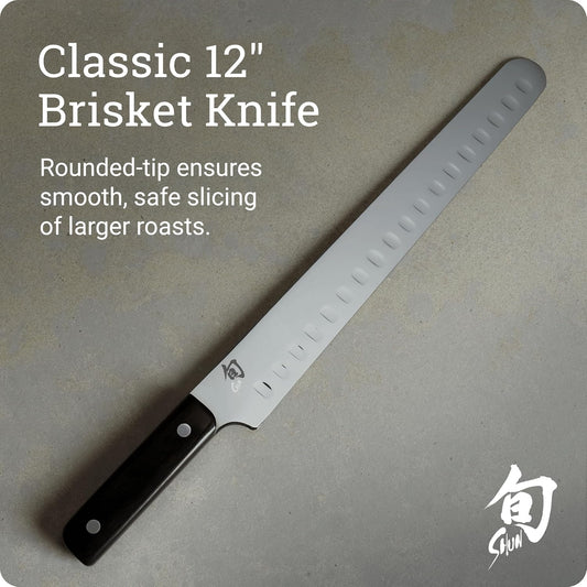 Classic 12" Hollow Ground Brisket Knife, Handcrafted Japanese Meat Carving Knife with Wooden Saya Sheath, VG-MAX Core with Damascus Stainless Steel Cladding, Pakkawood Handle