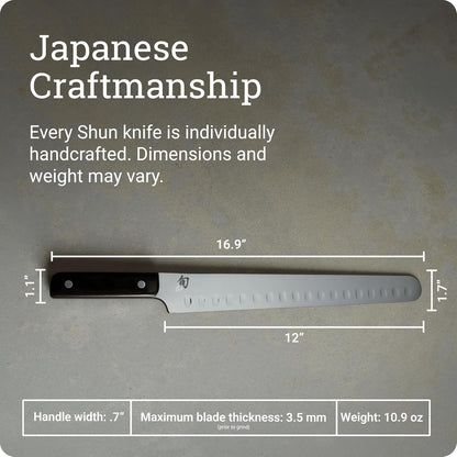 Classic 12" Hollow Ground Brisket Knife, Handcrafted Japanese Meat Carving Knife with Wooden Saya Sheath, VG-MAX Core with Damascus Stainless Steel Cladding, Pakkawood Handle