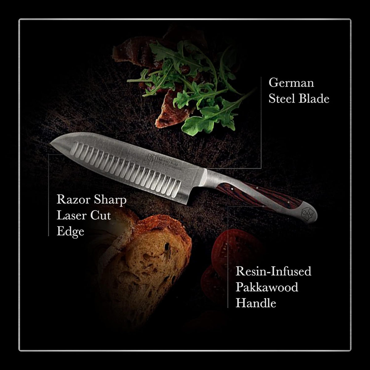 5.5 Inch Japanese Style Santoku Knife | | High Carbon Stainless Steel Kitchen Knife | Razor Sharp Multipurpose Chopping Knife for Meat, Vegetable & Fruit with Ergonomic Handle & Gift Box