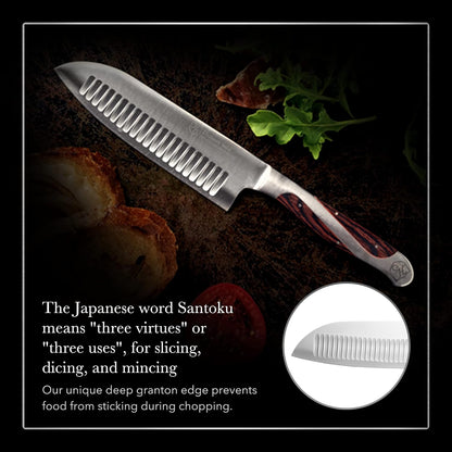 5.5 Inch Japanese Style Santoku Knife | | High Carbon Stainless Steel Kitchen Knife | Razor Sharp Multipurpose Chopping Knife for Meat, Vegetable & Fruit with Ergonomic Handle & Gift Box