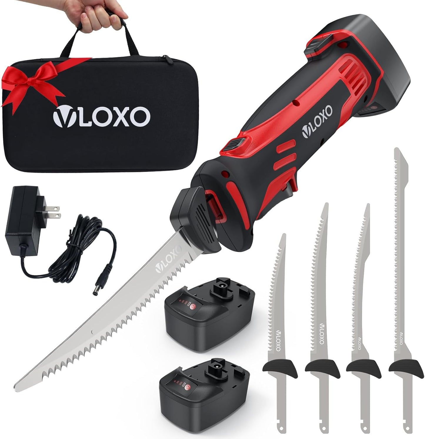 Electric Fillet Knife, Cordless Fillet Knife with 4 Stainless Steel Blades Safety Lock Non-Slip Grip Handle Storage Case Rechargeable Electric Knives for Filleting, Meat, Bread, Turkey