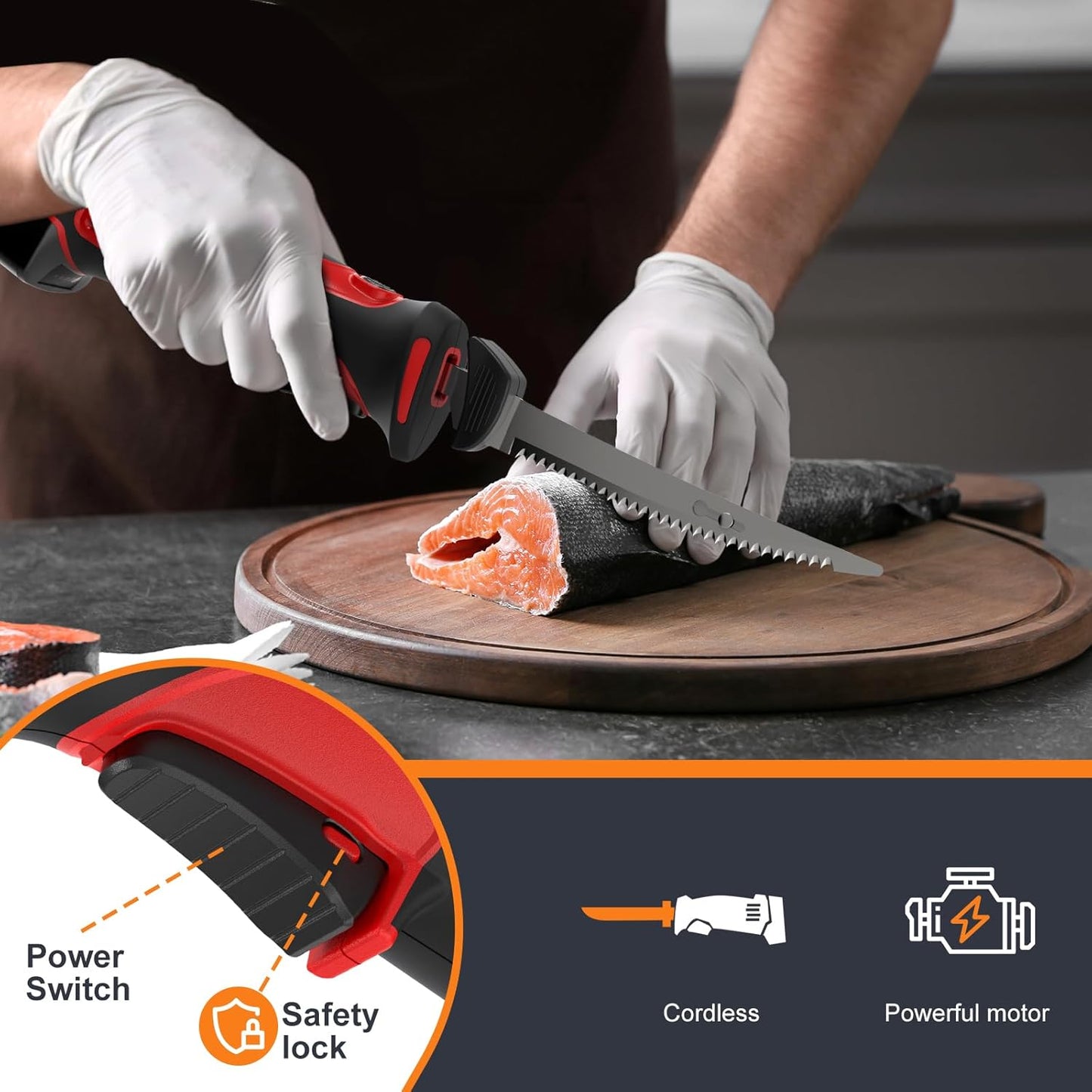 Electric Fillet Knife, Cordless Fillet Knife with 4 Stainless Steel Blades Safety Lock Non-Slip Grip Handle Storage Case Rechargeable Electric Knives for Filleting, Meat, Bread, Turkey