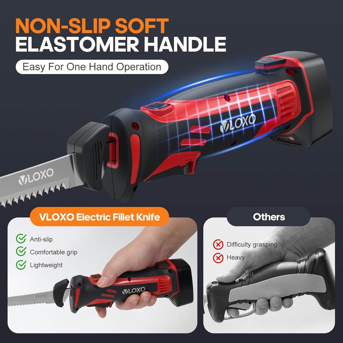 Electric Fillet Knife, Cordless Fillet Knife with 4 Stainless Steel Blades Safety Lock Non-Slip Grip Handle Storage Case Rechargeable Electric Knives for Filleting, Meat, Bread, Turkey