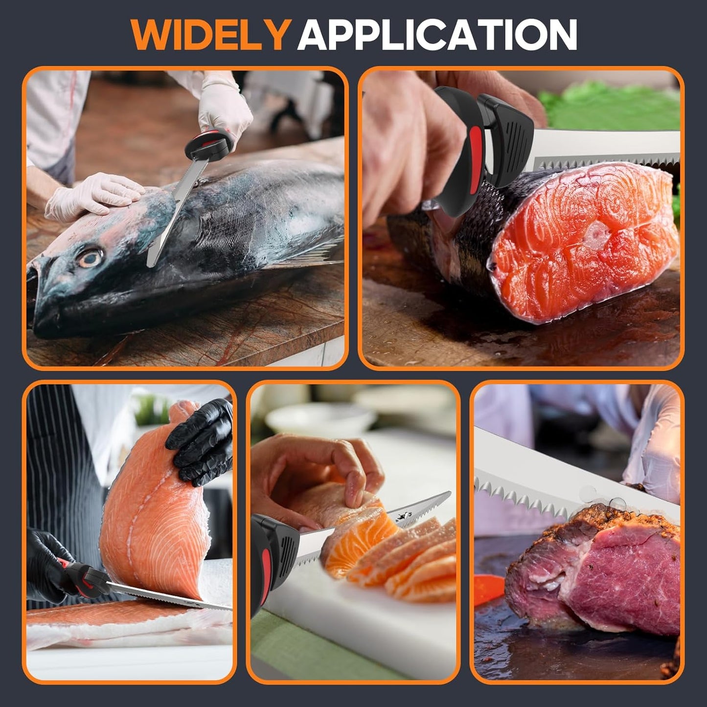 Electric Fillet Knife, Cordless Fillet Knife with 4 Stainless Steel Blades Safety Lock Non-Slip Grip Handle Storage Case Rechargeable Electric Knives for Filleting, Meat, Bread, Turkey