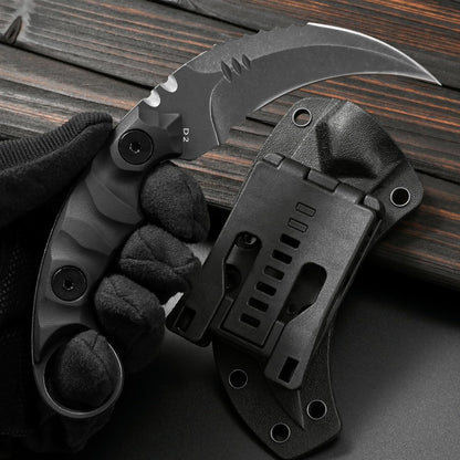 GTK691 Fixed Blade Knife D2 Steel Blade Nylon Fiberglass Handle with Kydex Sheath for Outdoor Camping Hunting Hiking Survival EDC Tool(Black)