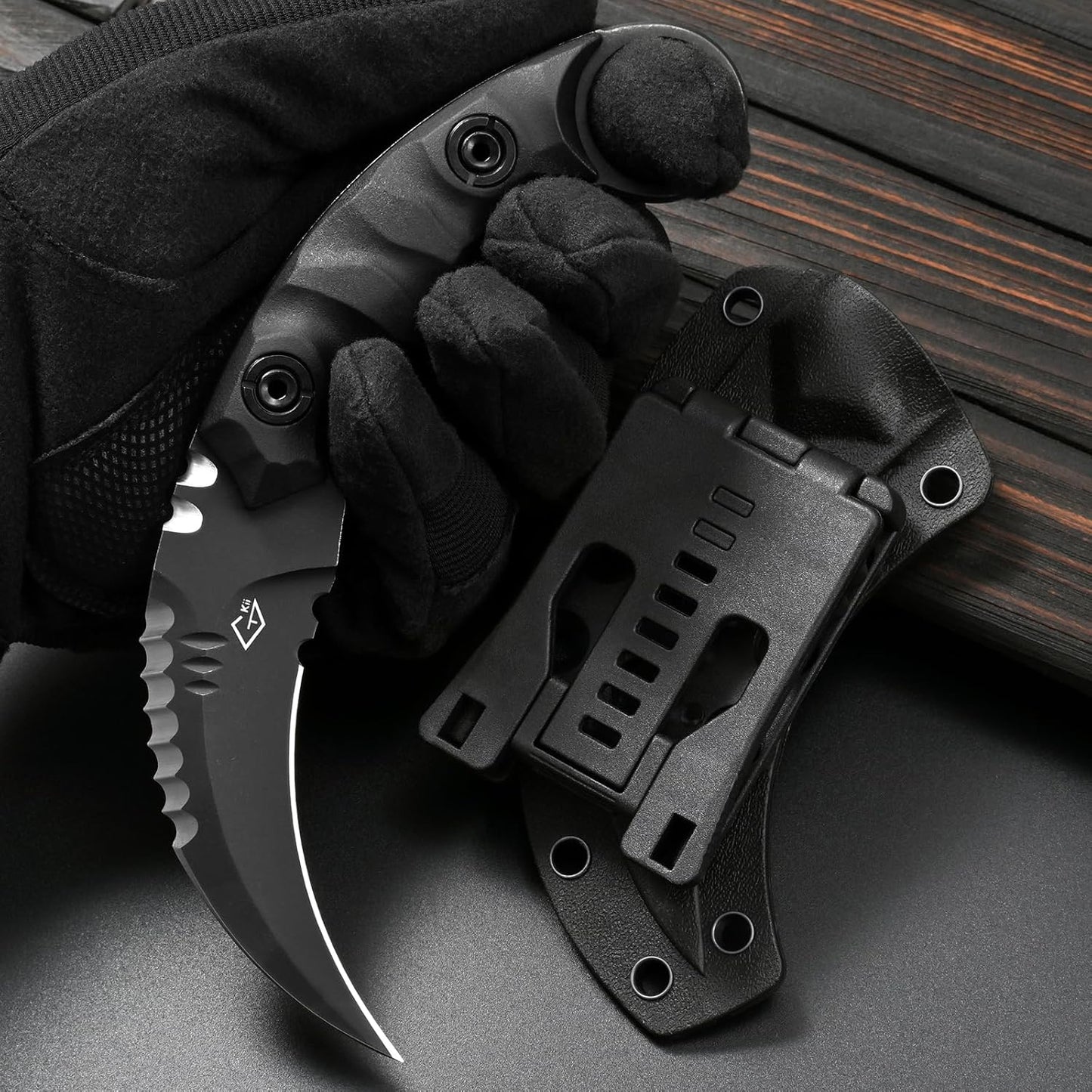 GTK691 Fixed Blade Knife D2 Steel Blade Nylon Fiberglass Handle with Kydex Sheath for Outdoor Camping Hunting Hiking Survival EDC Tool(Black)