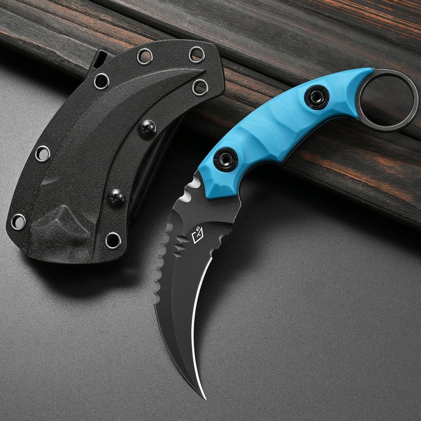 GTK691 Fixed Blade Knife D2 Steel Blade Nylon Fiberglass Handle with Kydex Sheath for Outdoor Camping Hunting Hiking Survival EDC Tool(Black)