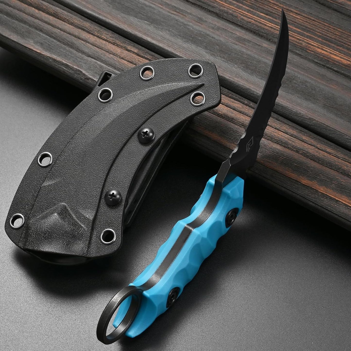 GTK691 Fixed Blade Knife D2 Steel Blade Nylon Fiberglass Handle with Kydex Sheath for Outdoor Camping Hunting Hiking Survival EDC Tool(Black)