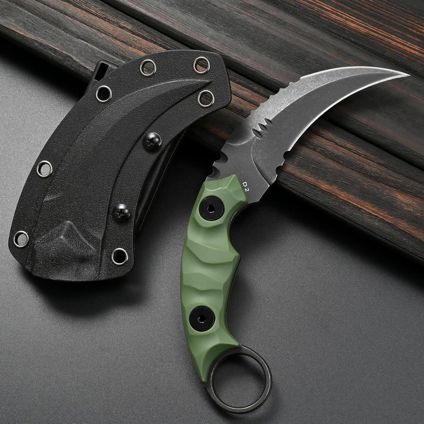 GTK691 Fixed Blade Knife D2 Steel Blade Nylon Fiberglass Handle with Kydex Sheath for Outdoor Camping Hunting Hiking Survival EDC Tool(Black)