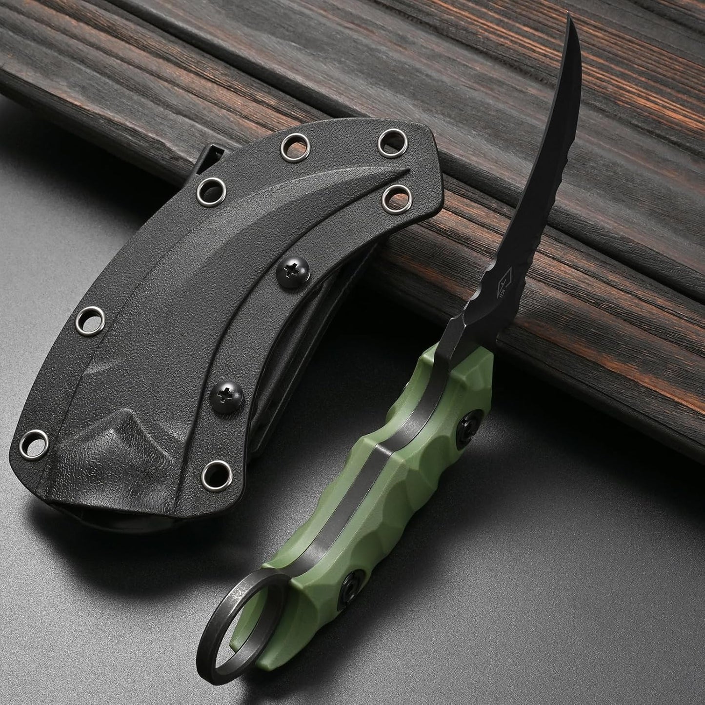 GTK691 Fixed Blade Knife D2 Steel Blade Nylon Fiberglass Handle with Kydex Sheath for Outdoor Camping Hunting Hiking Survival EDC Tool(Black)