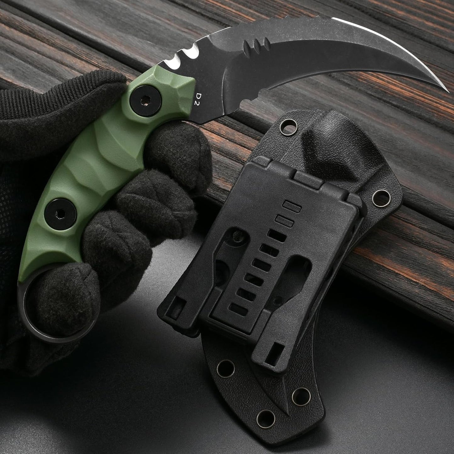 GTK691 Fixed Blade Knife D2 Steel Blade Nylon Fiberglass Handle with Kydex Sheath for Outdoor Camping Hunting Hiking Survival EDC Tool(Black)