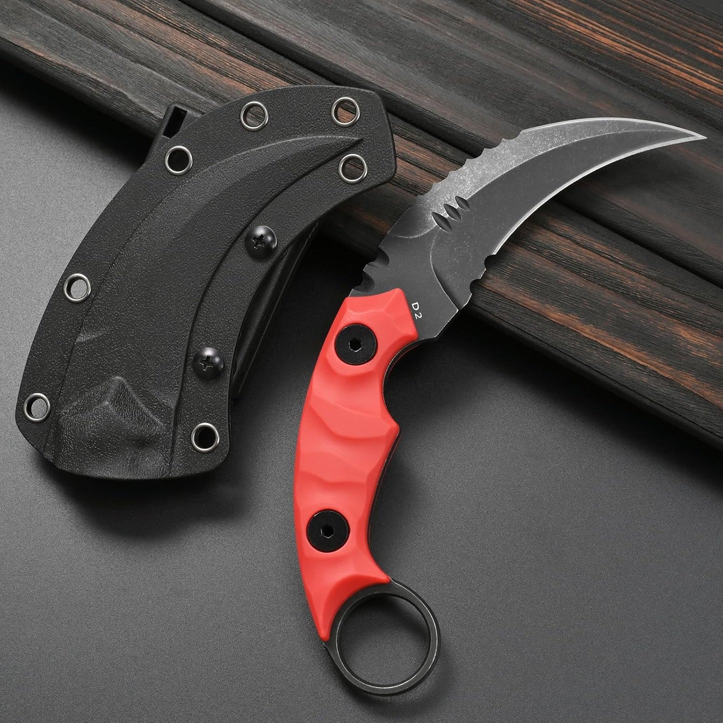 GTK691 Fixed Blade Knife D2 Steel Blade Nylon Fiberglass Handle with Kydex Sheath for Outdoor Camping Hunting Hiking Survival EDC Tool(Black)