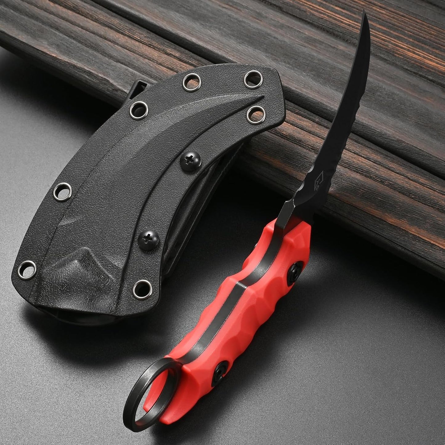 GTK691 Fixed Blade Knife D2 Steel Blade Nylon Fiberglass Handle with Kydex Sheath for Outdoor Camping Hunting Hiking Survival EDC Tool(Black)