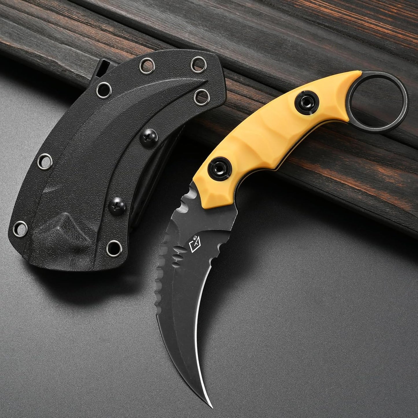 GTK691 Fixed Blade Knife D2 Steel Blade Nylon Fiberglass Handle with Kydex Sheath for Outdoor Camping Hunting Hiking Survival EDC Tool(Black)