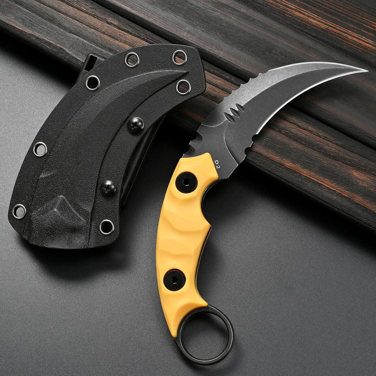GTK691 Fixed Blade Knife D2 Steel Blade Nylon Fiberglass Handle with Kydex Sheath for Outdoor Camping Hunting Hiking Survival EDC Tool(Black)