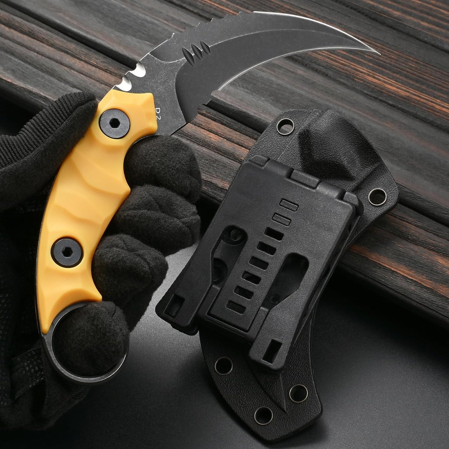 GTK691 Fixed Blade Knife D2 Steel Blade Nylon Fiberglass Handle with Kydex Sheath for Outdoor Camping Hunting Hiking Survival EDC Tool(Black)