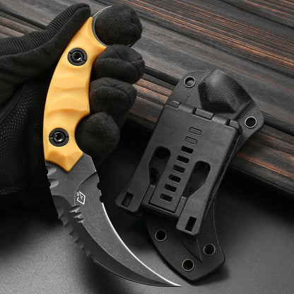 GTK691 Fixed Blade Knife D2 Steel Blade Nylon Fiberglass Handle with Kydex Sheath for Outdoor Camping Hunting Hiking Survival EDC Tool(Black)