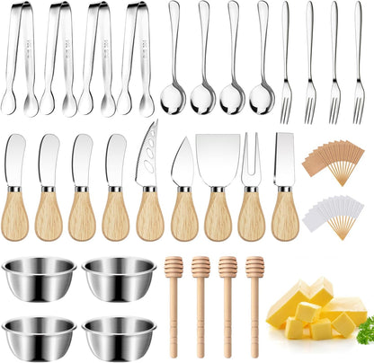 Charcuterie Boards Accessories Gold Charcuterie Utensils Cheese Butter Spreader Knife Set Small Serving Tongs Forks and Spoons Dipping Bowls Honey Dippers Toothpick Flags for Party Platter Making