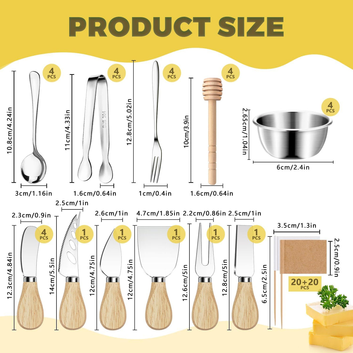 Charcuterie Boards Accessories Gold Charcuterie Utensils Cheese Butter Spreader Knife Set Small Serving Tongs Forks and Spoons Dipping Bowls Honey Dippers Toothpick Flags for Party Platter Making